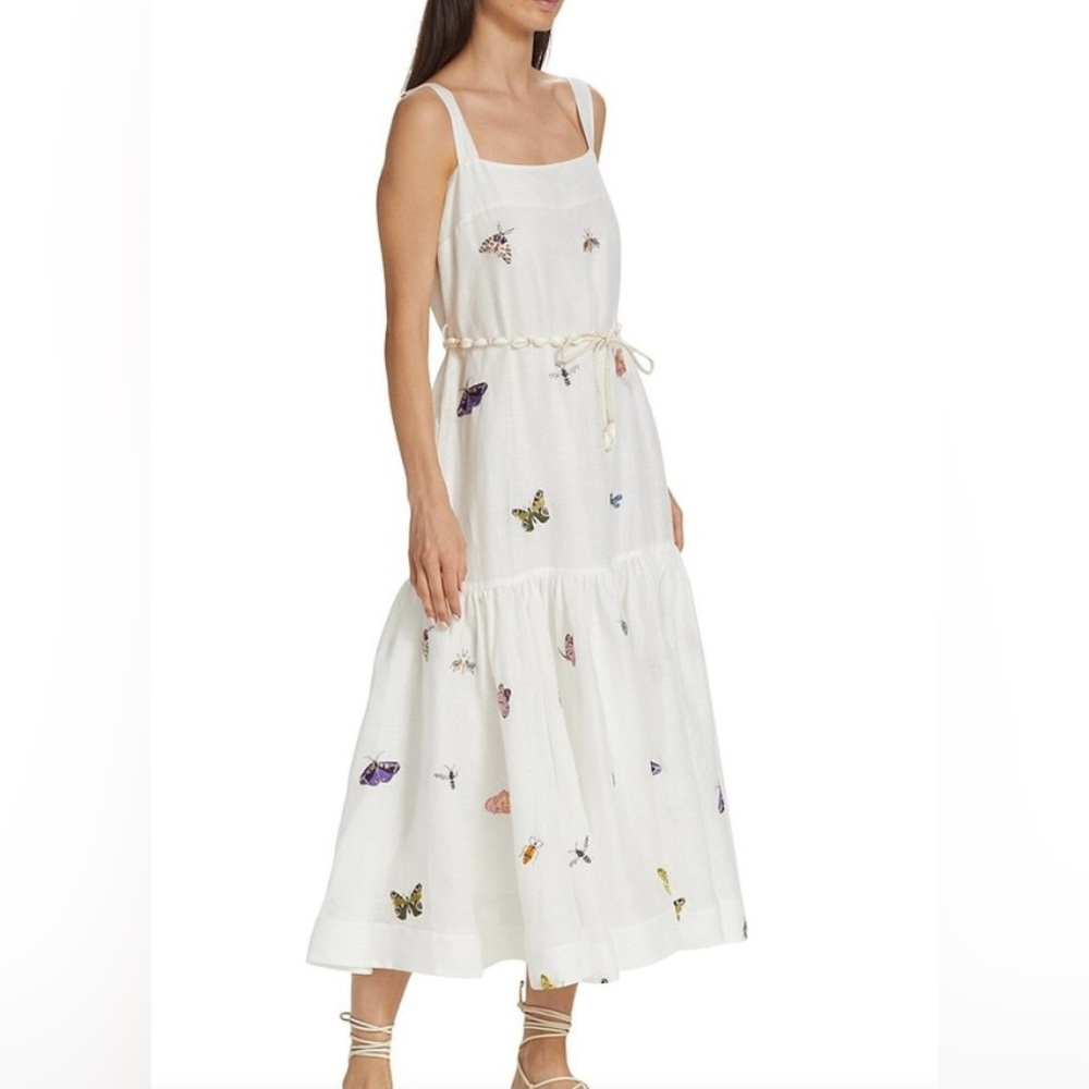 Zimmermann Jeannie Embroidered Linen Midi-Dress Size 0 - Picture 8 of 10
